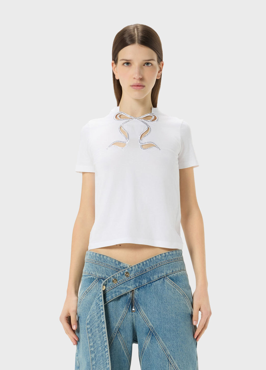 Jersey T-shirt with rhinestone embroidery  Blumarine - large image number 0