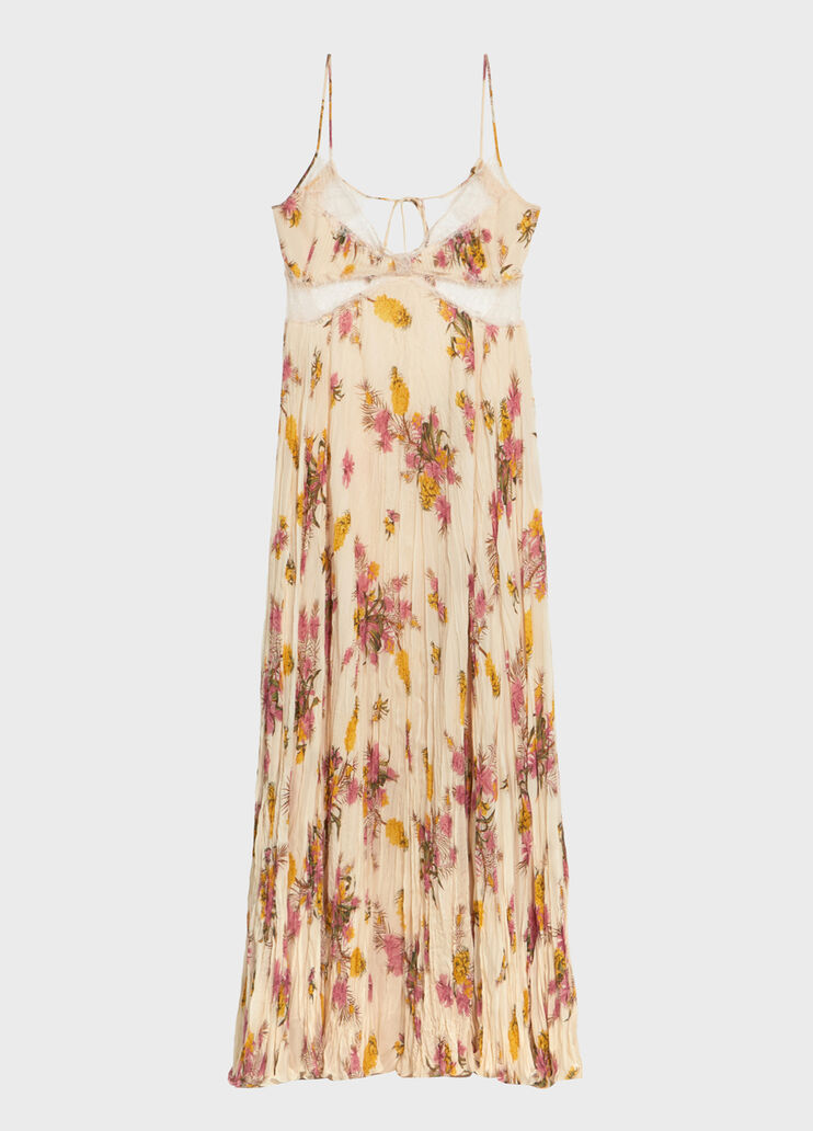 Robe longue pliss&eacute;e en georgette avec imprim&eacute; et dentelle  Blumarine - medium