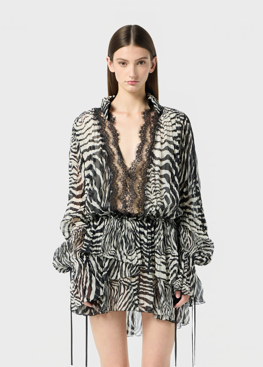 Kurzes Chiffonkleid mit Volants und Spitze  Blumarine - large image number 0