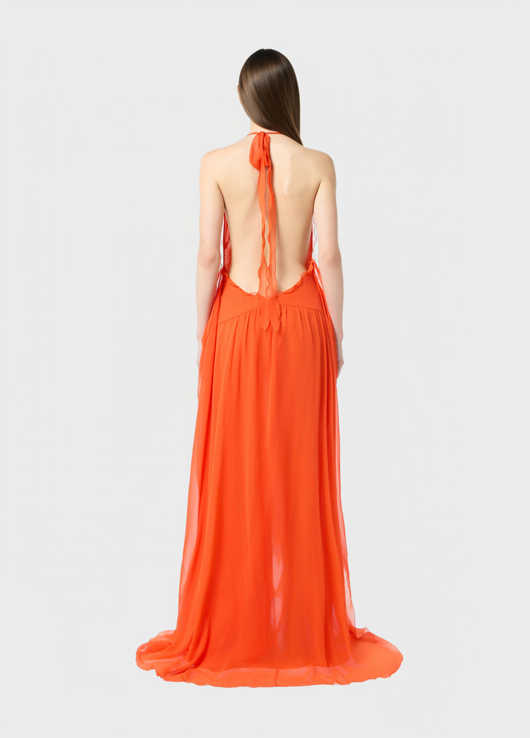 Long viscose georgette dress with rose and ruffles  Blumarine - large image number 1