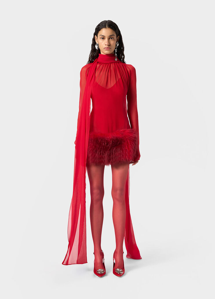 Silk georgette dress with fur  Blumarine - medium