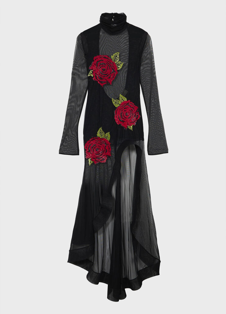 Kleid aus Stretch-T&uuml;ll mit Stickerei und Schlitz  Blumarine - medium