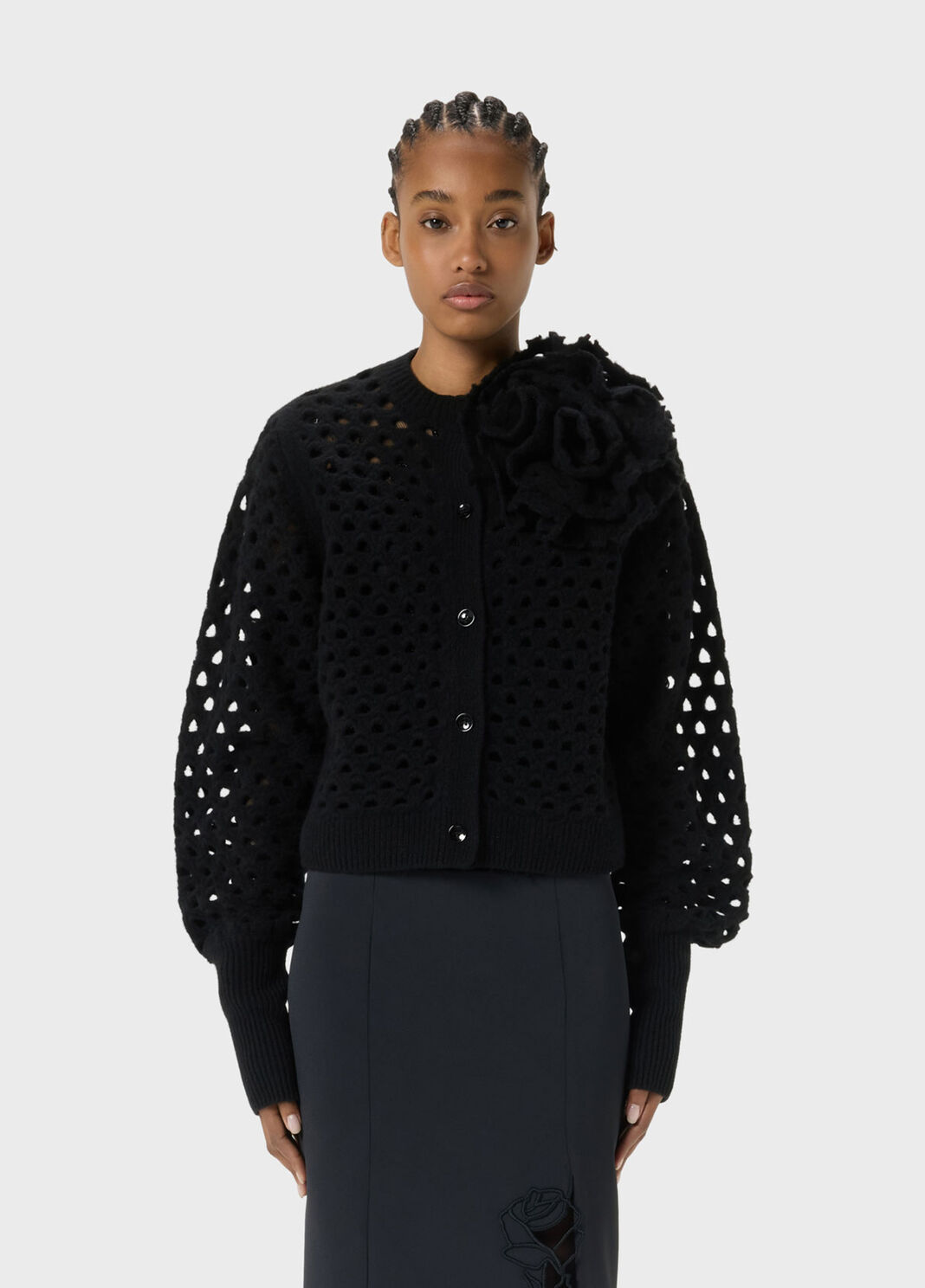 Openwork wool cardigan with 3D rose  Blumarine - large image number 0