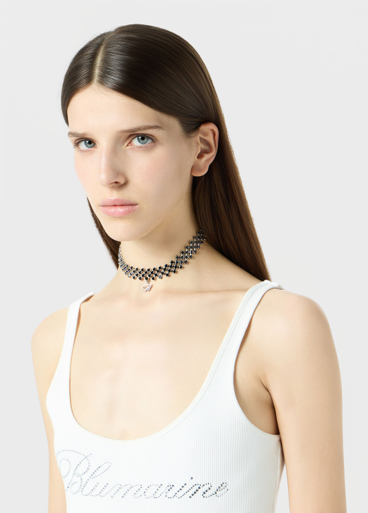 Black Metal choker with glass stones and pendant | Blumarine US