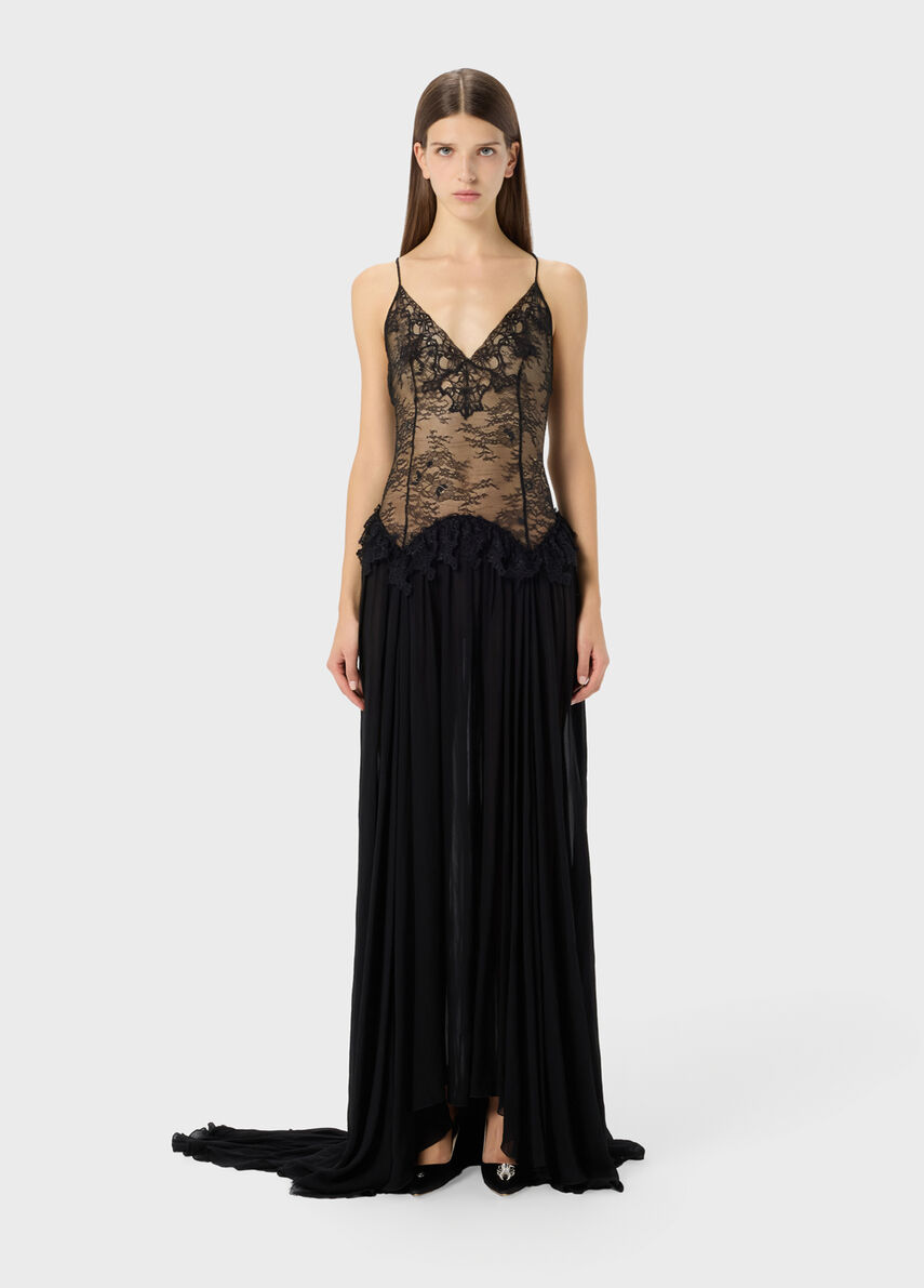 Blumarine ドレス Long dress in Chantilly lace and georgette - Blumarine