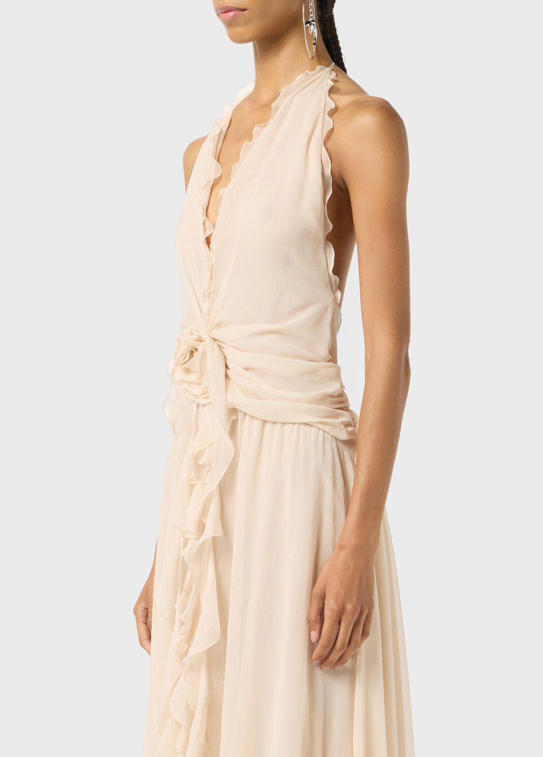 Long viscose georgette dress with rose and ruffles  Blumarine - large image number 2