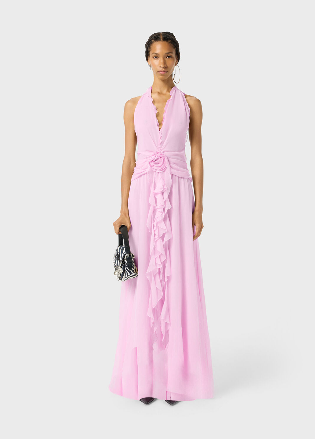 Long viscose georgette dress with rose and ruffles  Blumarine - large image number 3