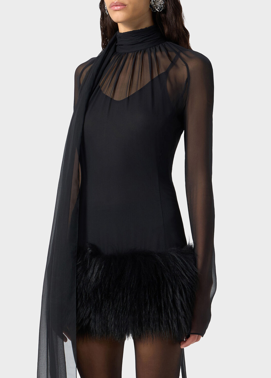 Silk georgette dress with fur  Blumarine - large image number 2