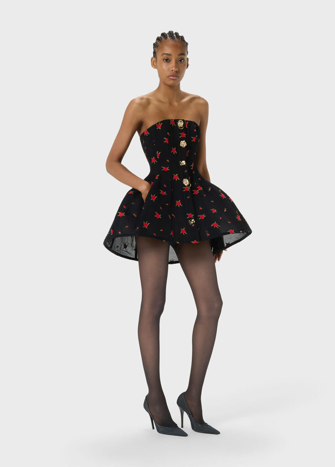 Short dress with rose embroidery and bejewelled buttons  Blumarine - large image number 3