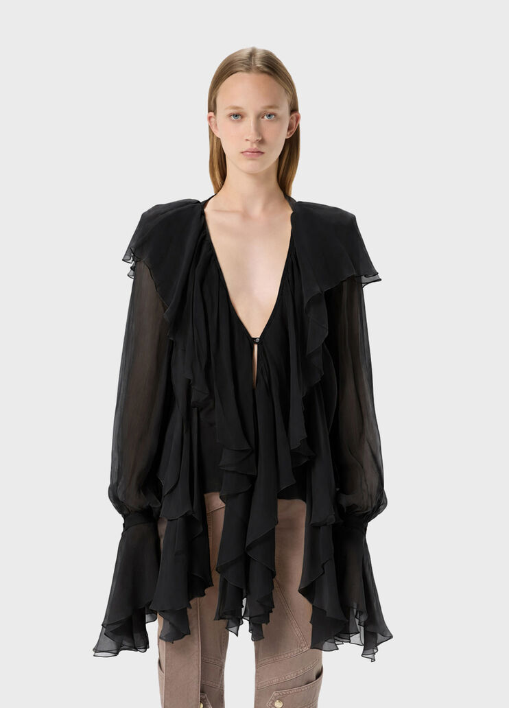 Crepe de chine blouse with wide collar and flounce  Blumarine - medium