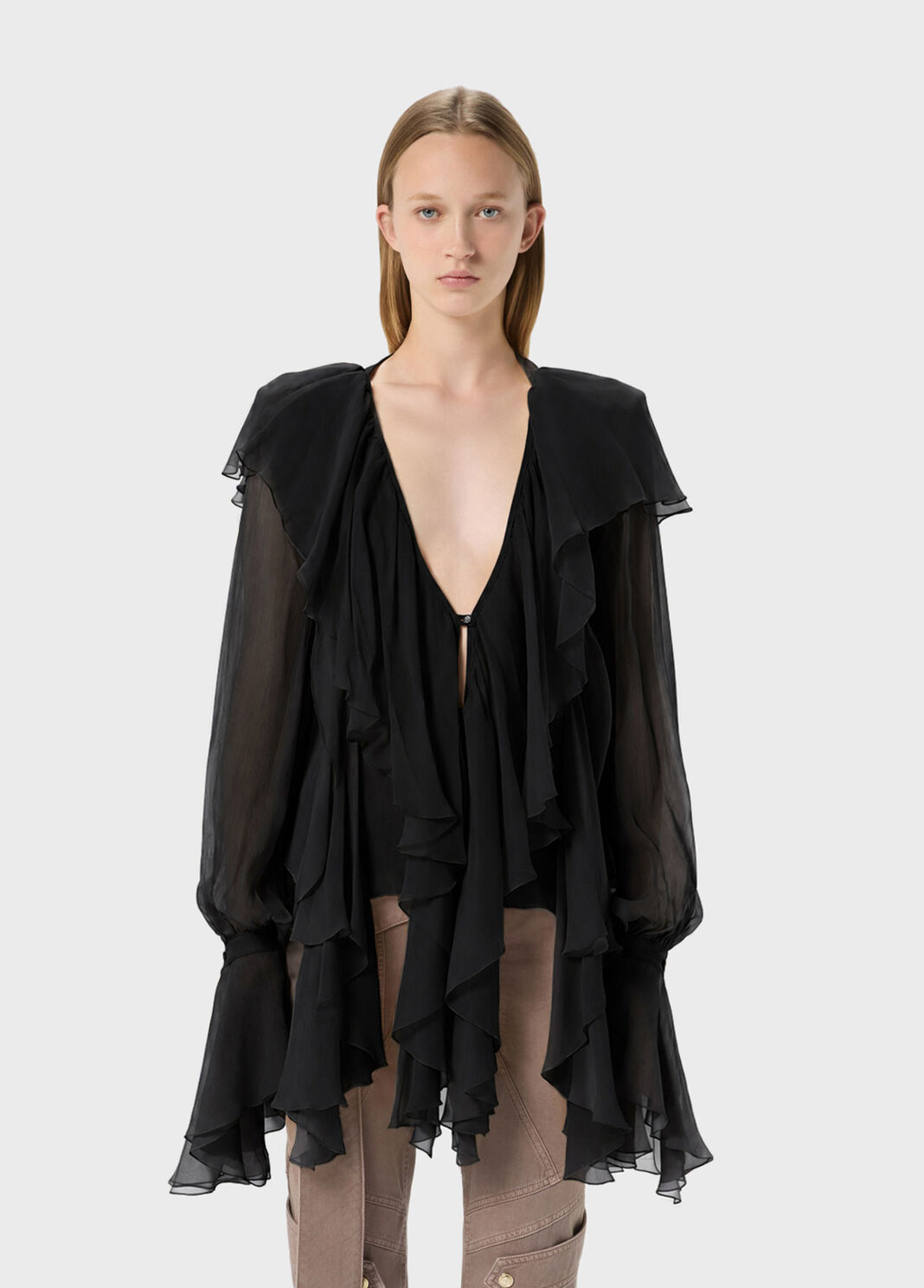 Blusa in cr&ecirc;pe de Chine con colletto ampio e volant  Blumarine - large image number 0