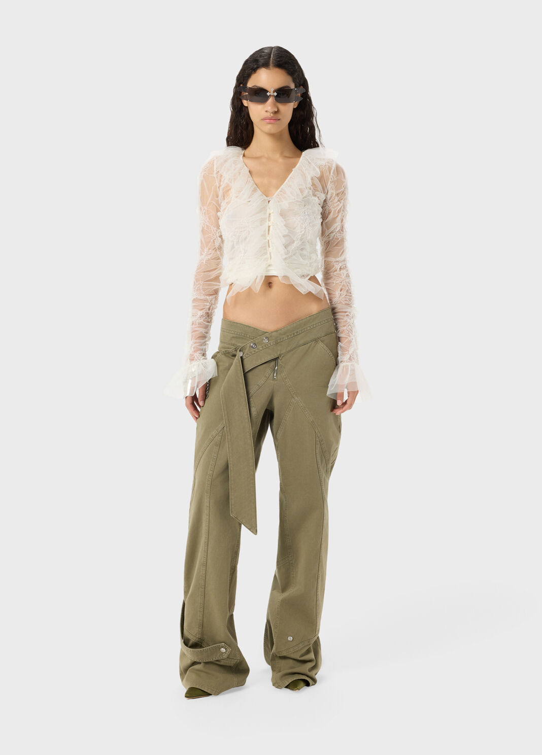 Cardigan cropped in tulle goffrato con ricamo e volant  Blumarine - large image number 3