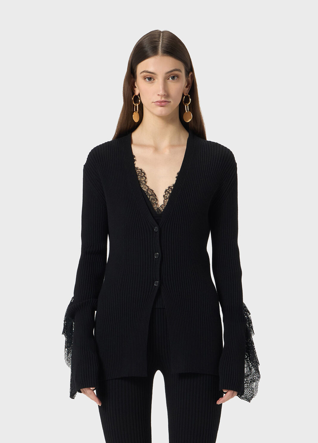 Ribbed cardigan with lace ruffles  Blumarine - large image number 0