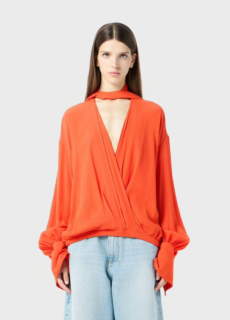 Blouse crois&eacute;e en cr&ecirc;pe marocain avec foulard  Blumarine - medium