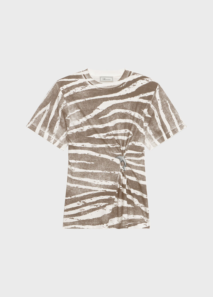 Printed ribbed T-shirt with metal dolphin detail  Blumarine - medium