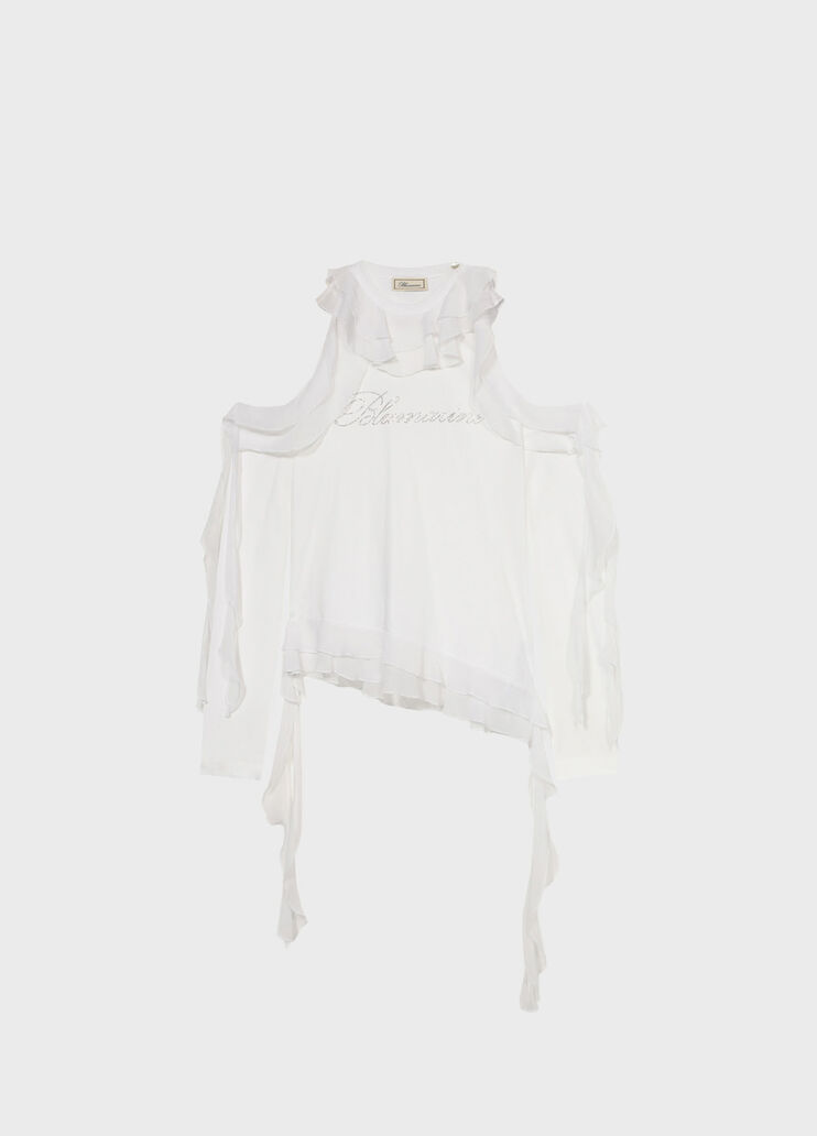 Jersey T-shirt with flounce, logo and rhinestone embroidery  Blumarine - medium
