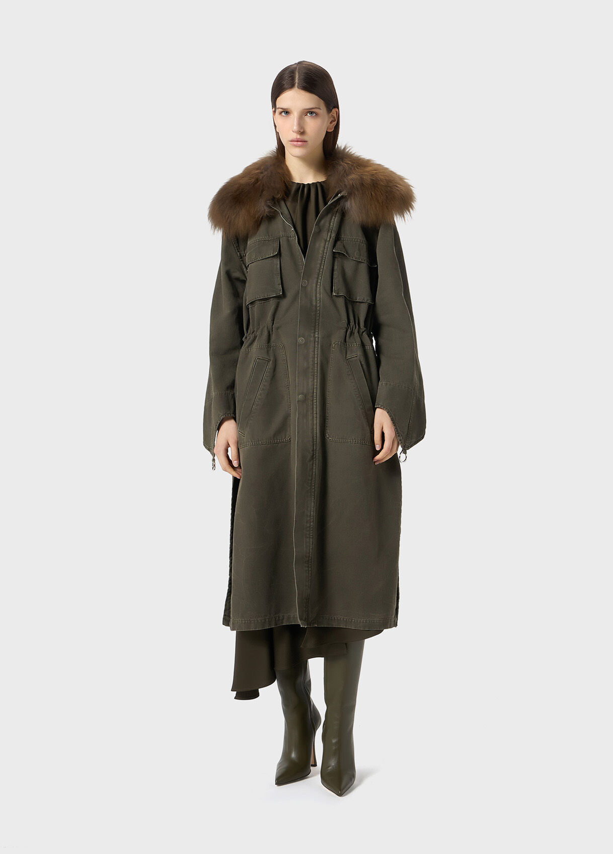 Canvas parka jacket with faux fur collar - Blumarine