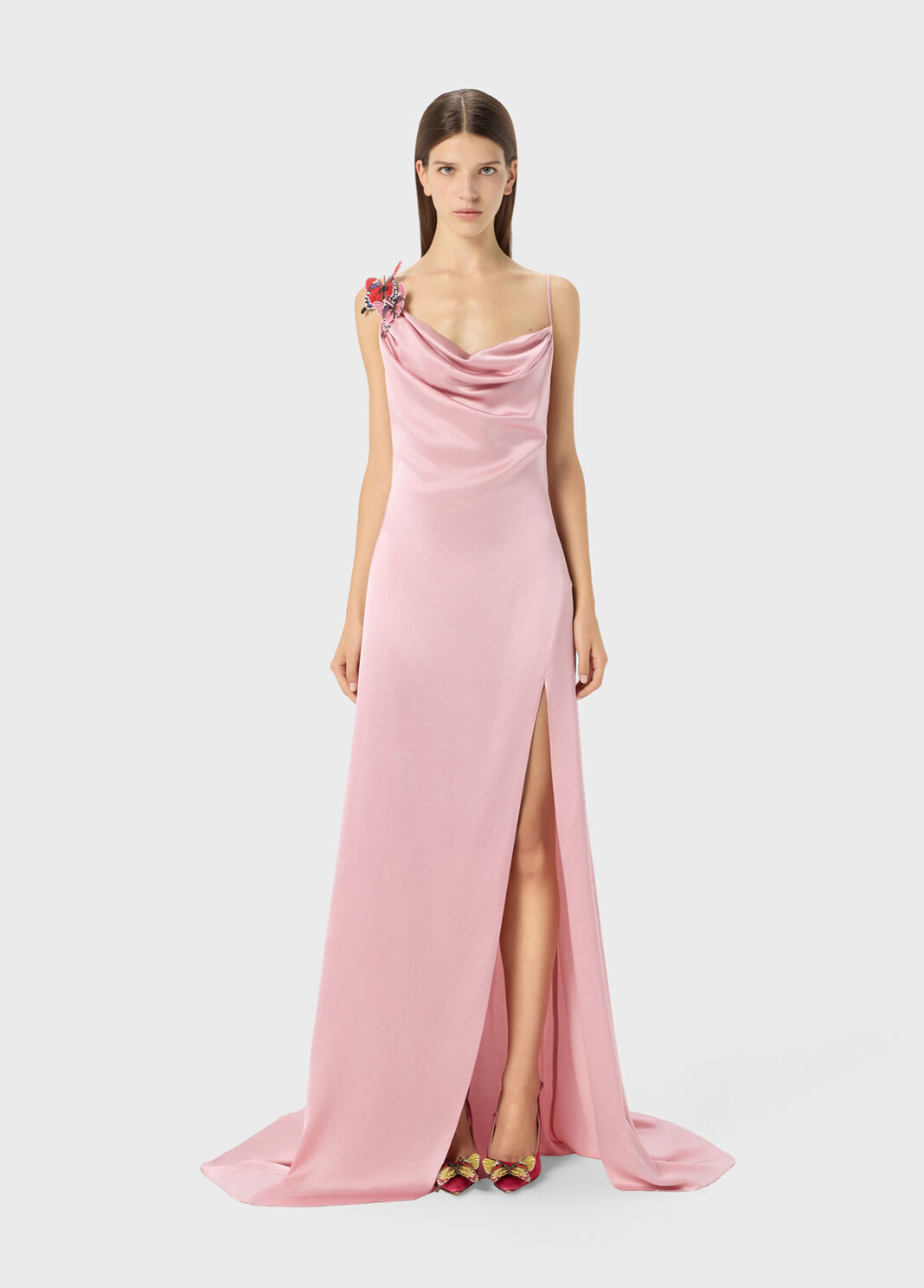 Robe longue en satin avec papillon et fente  Blumarine - large image number 0