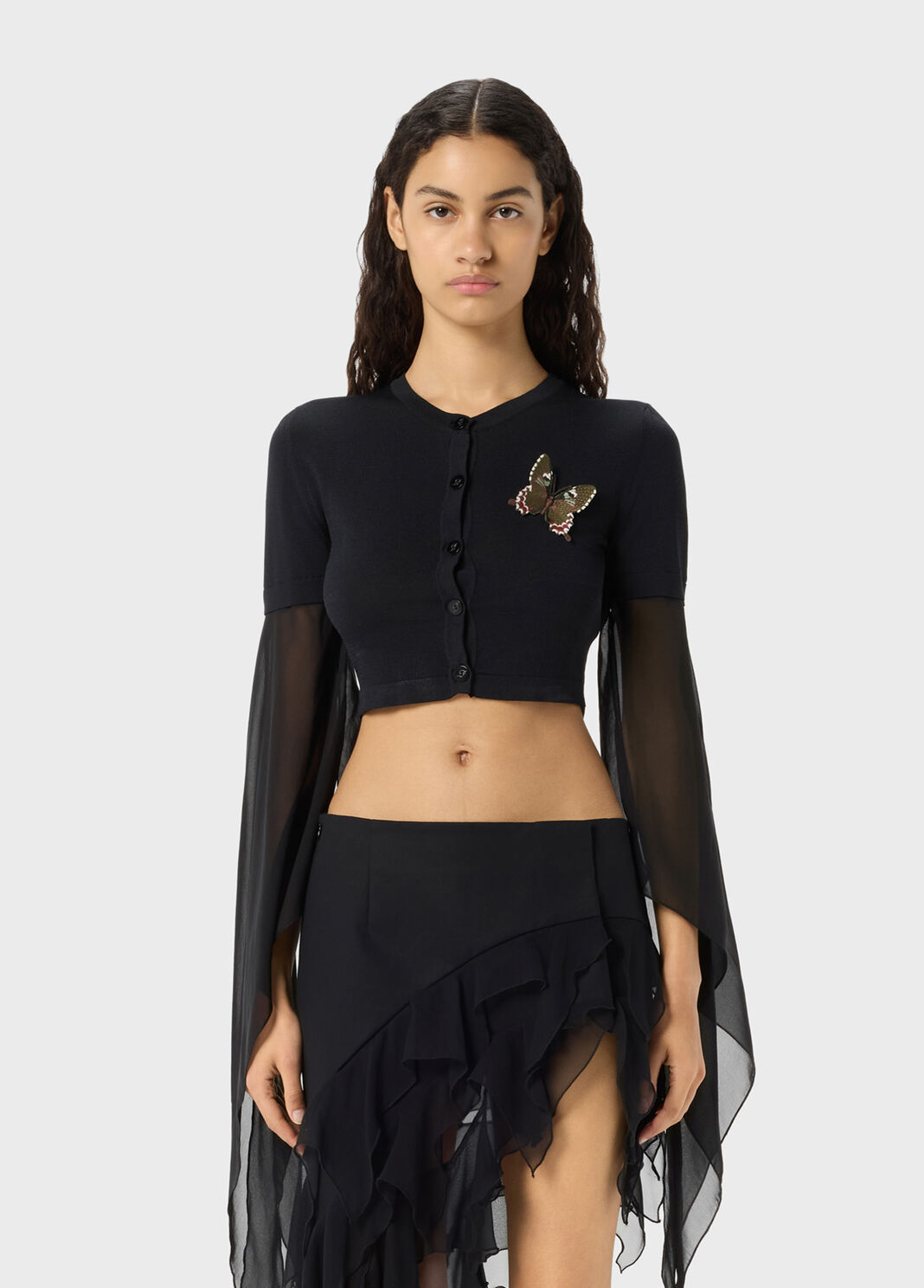 Cardigan with embroidery and georgette sleeves  Blumarine - large image number 0