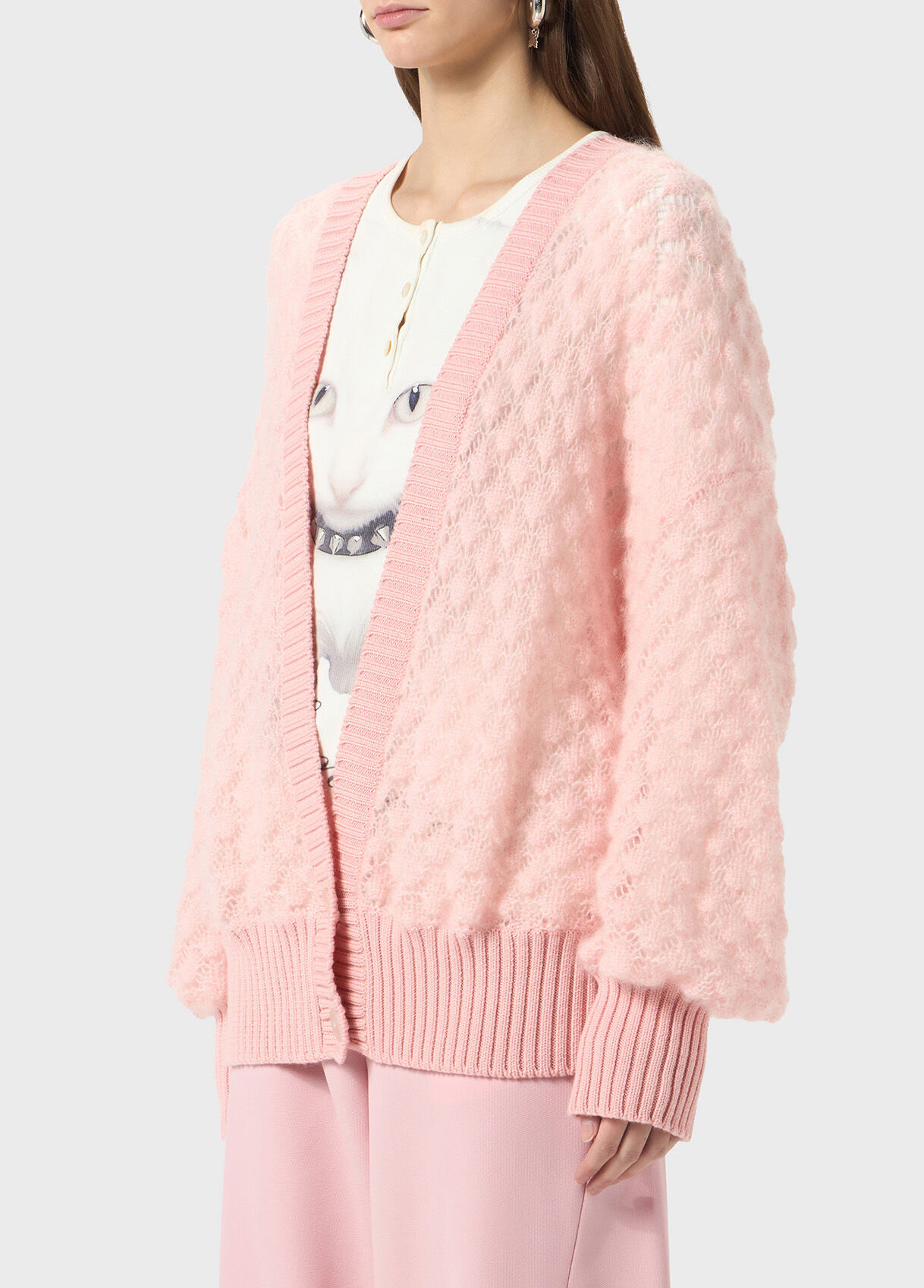 ÉPINE PARIS big knit pink Oversized openwork knit cardigan - Blumarine