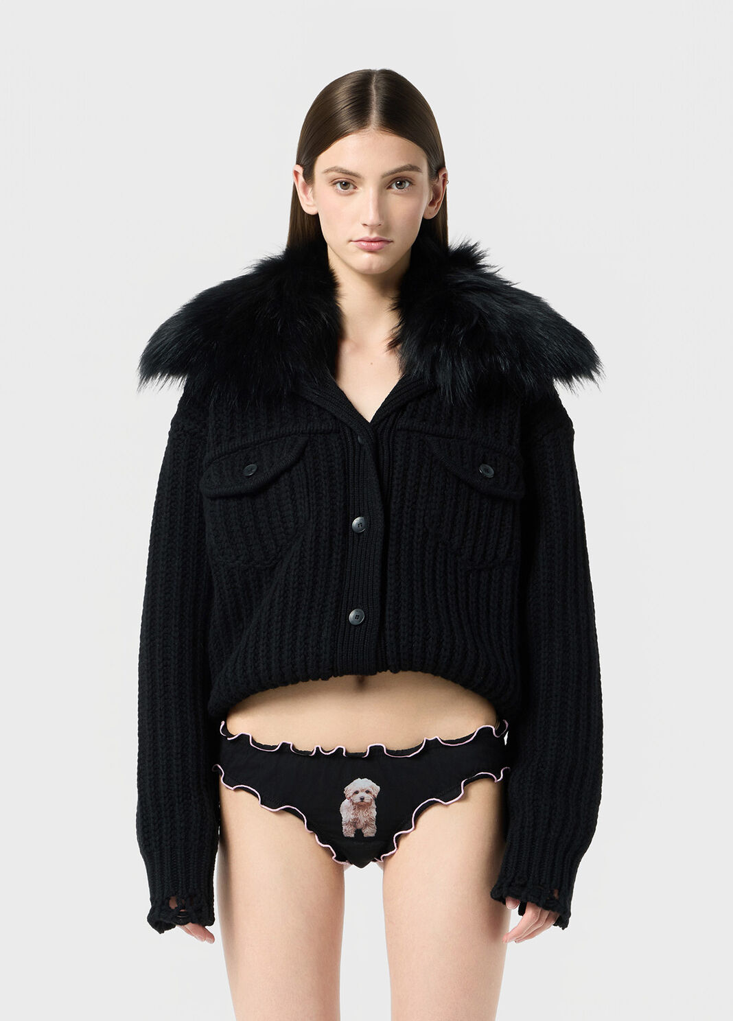 Puppy print jersey briefs with ruffles  Blumarine - large image number 0