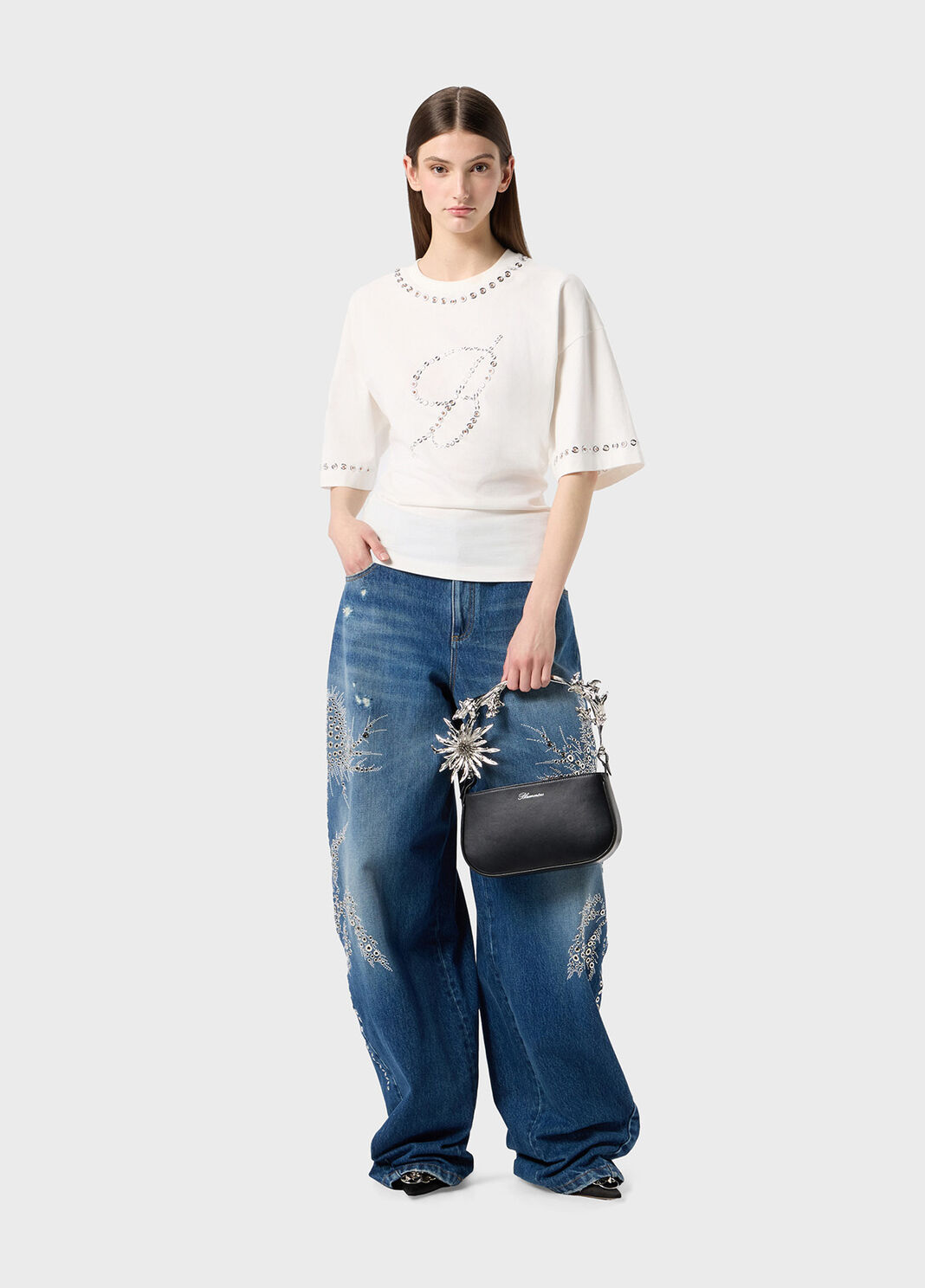 T-shirt with embroidered logo in metal eyelets  Blumarine - large image number 3