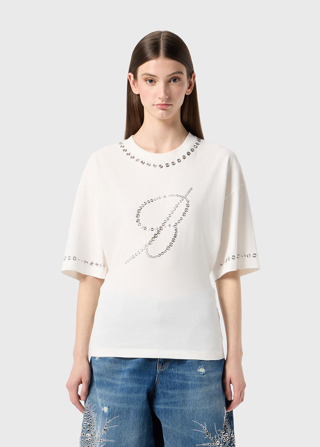 T-shirt with embroidered logo in metal eyelets  Blumarine - large image number 0