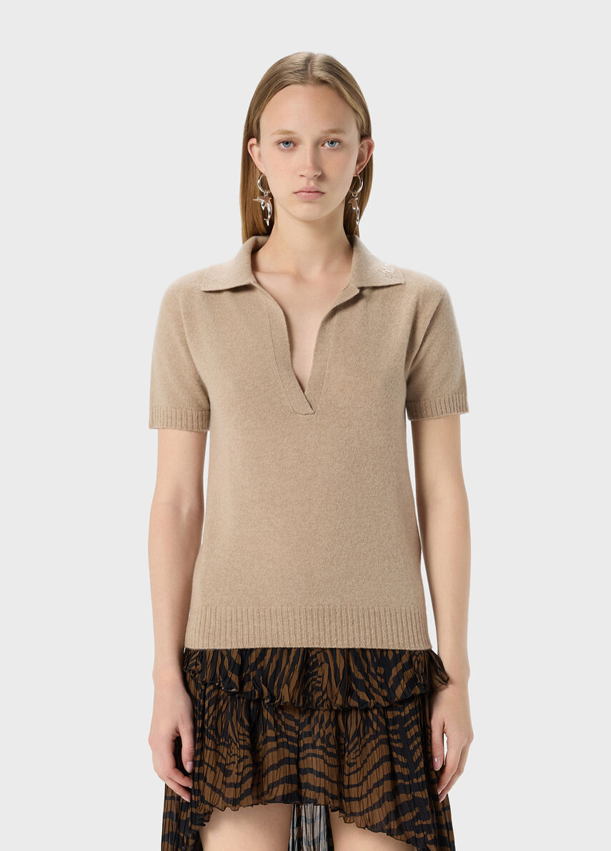 Cashmere polo-style jumper with rhinestone embroidery - Blumarine