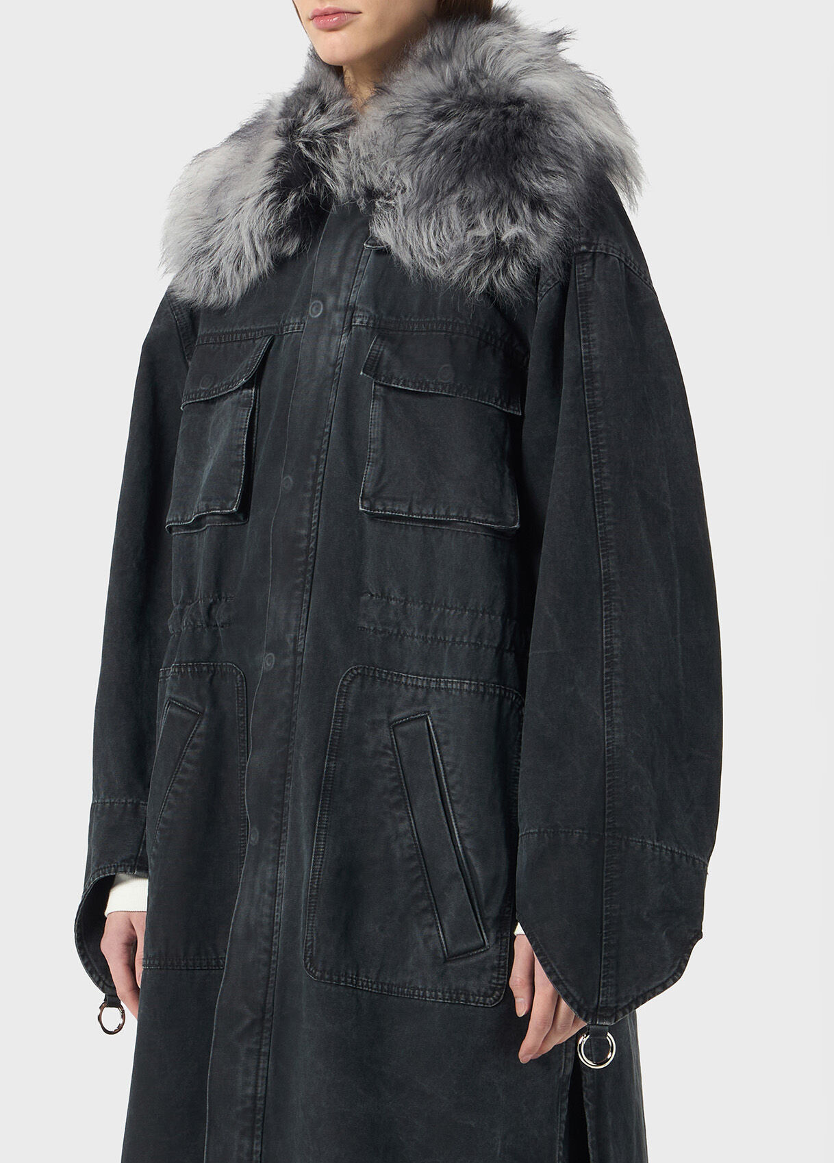 Canvas parka jacket with faux fur collar - Blumarine