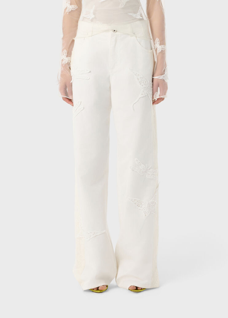 Flare cotton bull pants with embroidery and lace bands  Blumarine - medium
