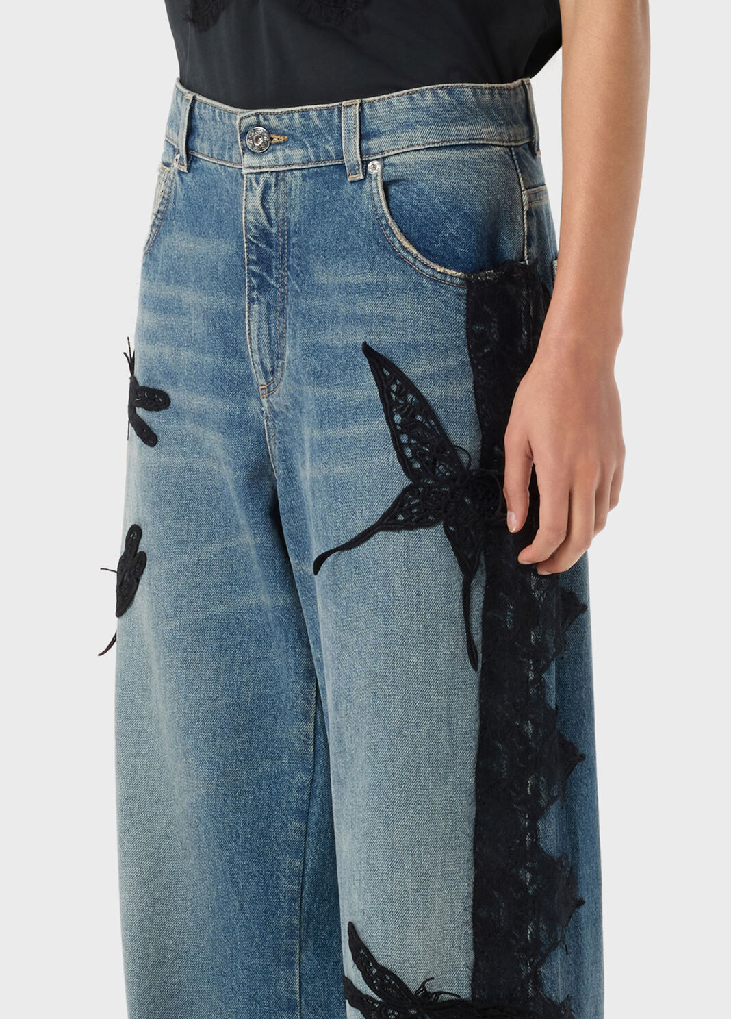 Flare jeans with butterfly embroidery and lace bands  Blumarine - large image number 2