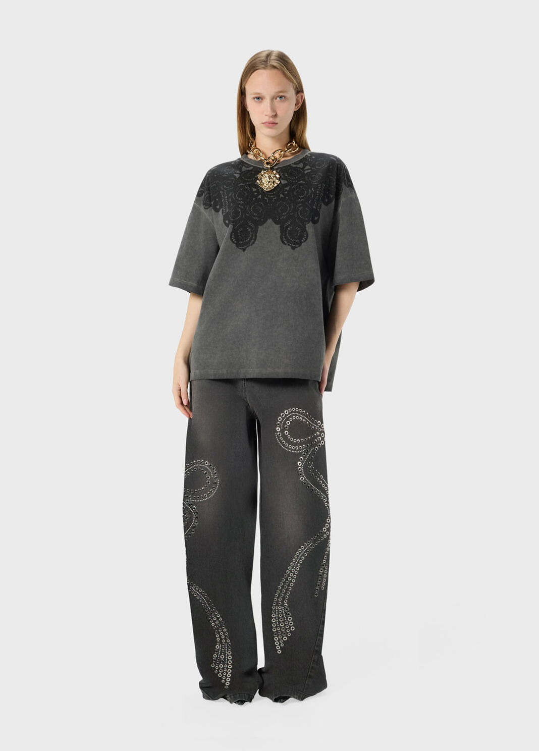 Baggy jeans with stud and eyelet embellishment  Blumarine - large image number 3