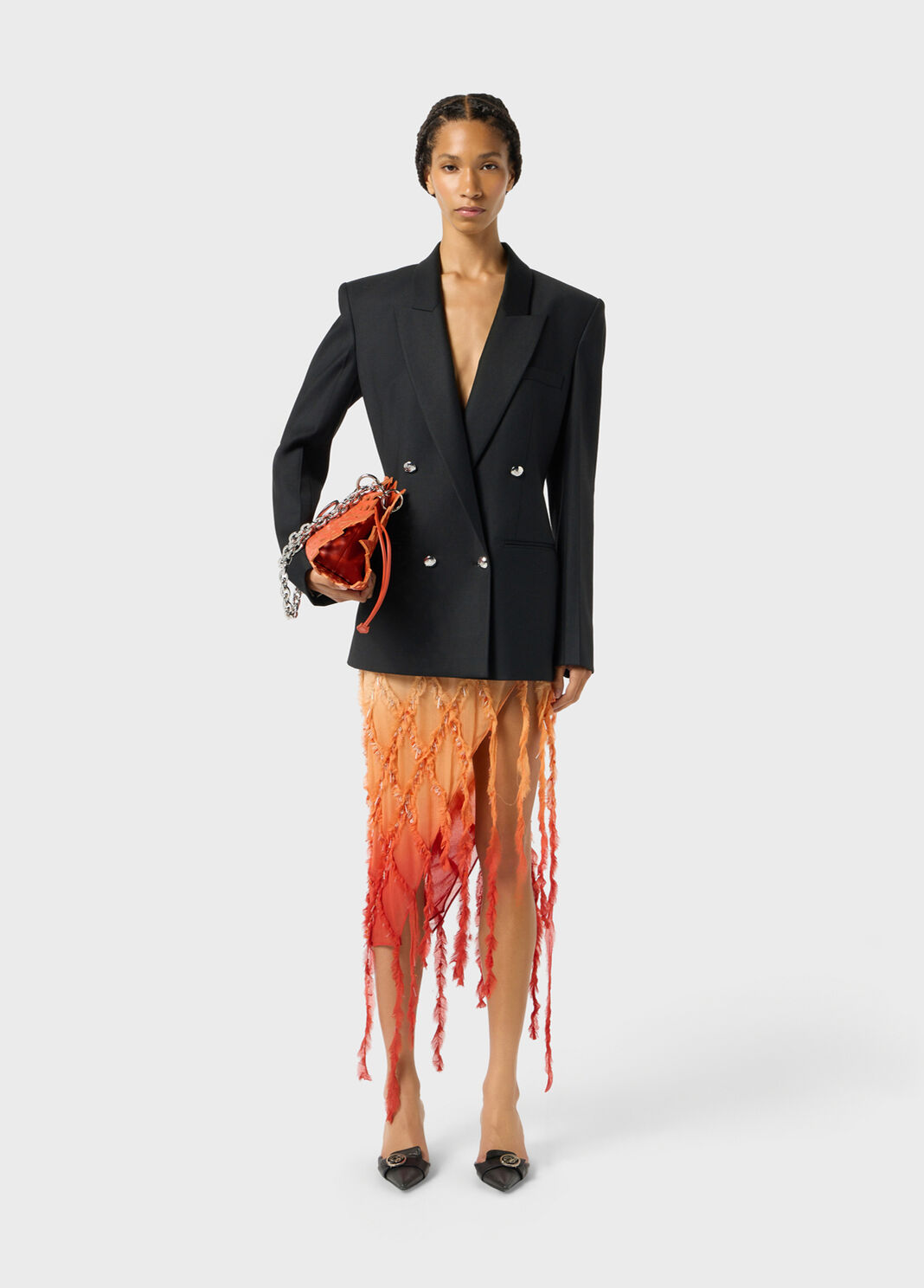 Asymmetrical crepon skirt with embroidery and fringing  Blumarine - large image number 3