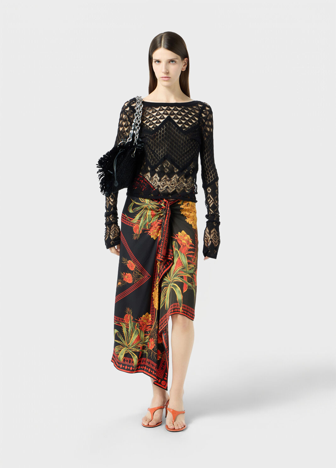 Asymmetrical twill sarong skirt with foulard print  Blumarine - large image number 3