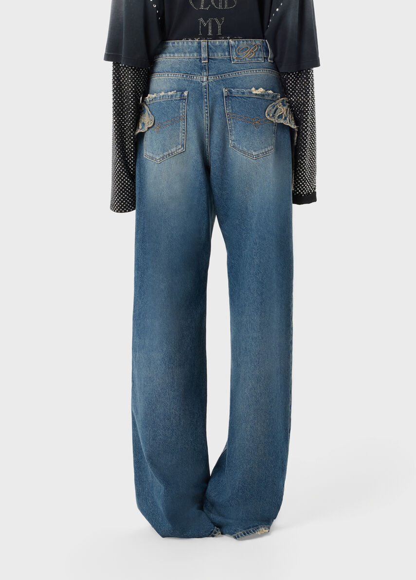 Wide leg jeans with butterfly embroidery - Blumarine
