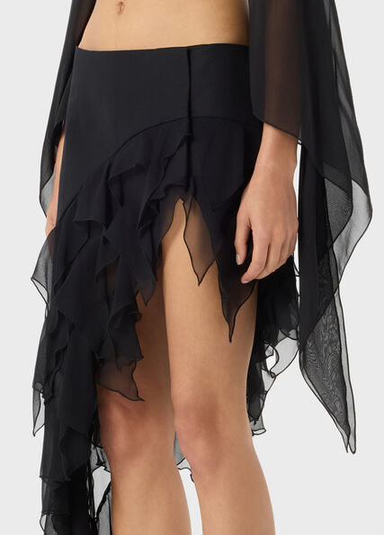 Asymmetric stretch satin skirt with ruffles - Blumarine
