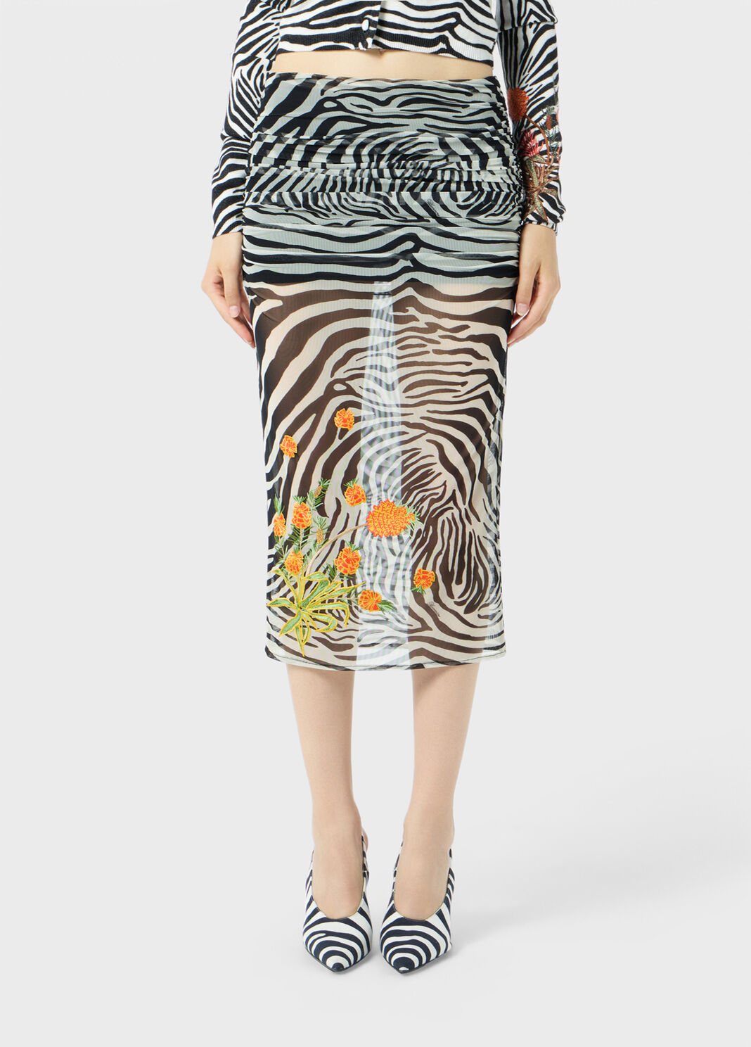 Zebra-print tulle midi skirt with embroidery  Blumarine - large image number 0