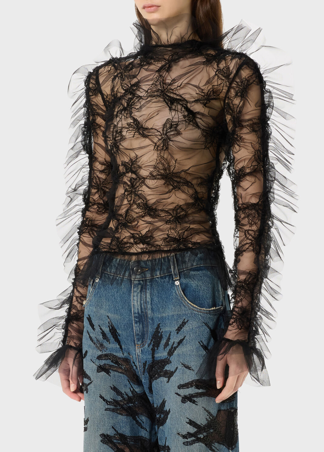 Geraffter T&uuml;llpullover mit Stickerei  Blumarine - large image number 2