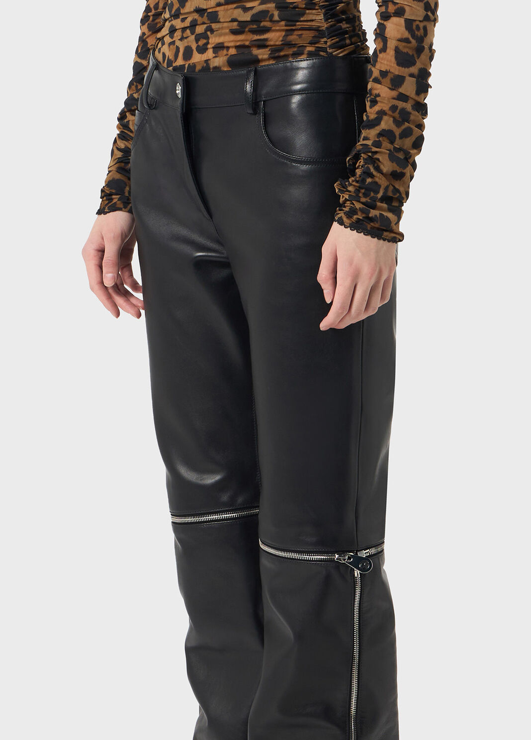Plong&eacute; leather pants with zipper and lace  Blumarine - large image number 2