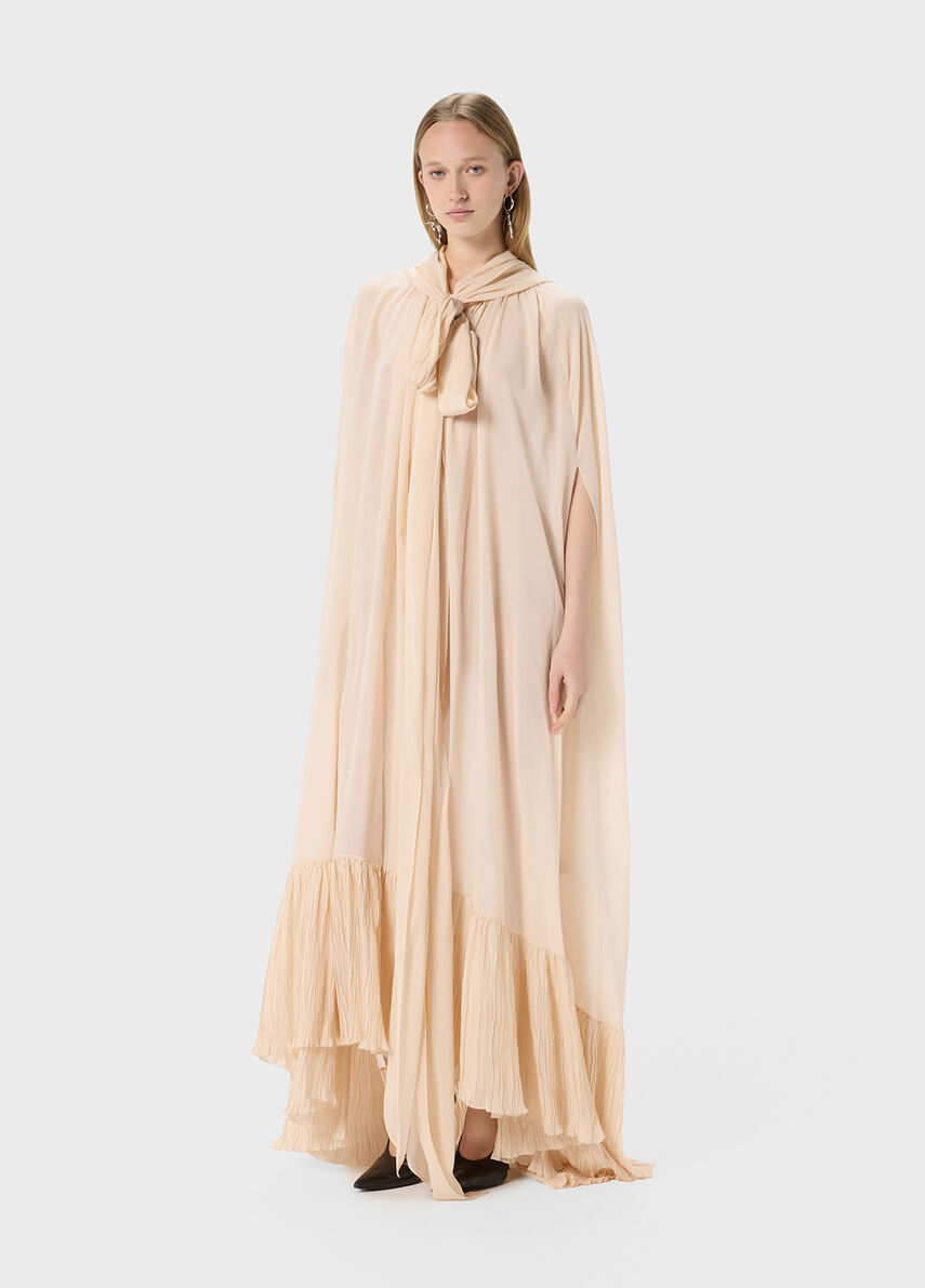 Georgette cape with hood and pleated ruffle - Blumarine