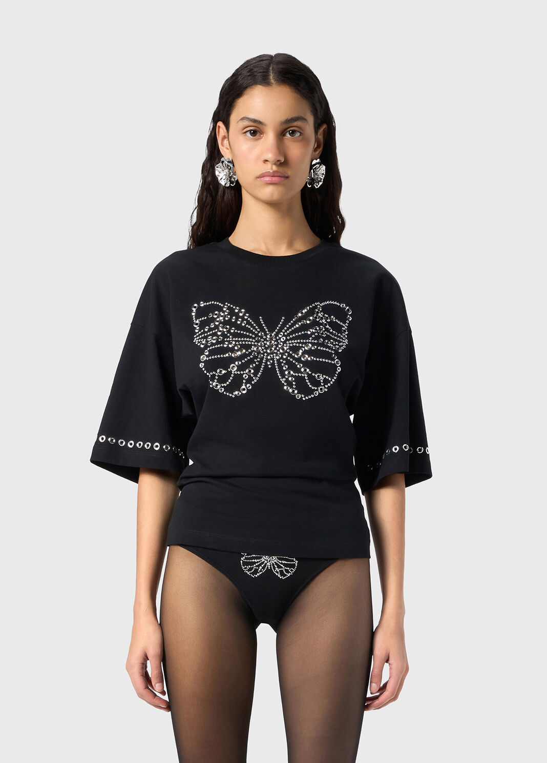 T-shirt avec broderie papillon &agrave; clous et &oelig;illets  Blumarine - large image number 0