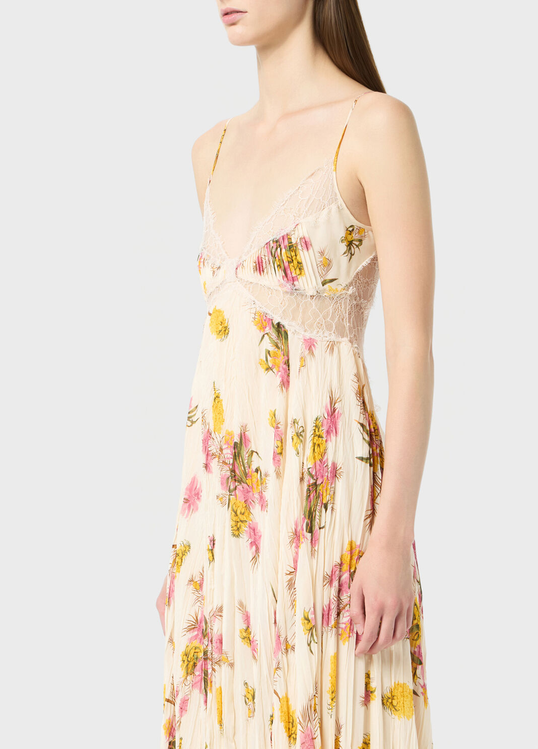 Long pleated georgette dress with print and lace  Blumarine - large image number 2