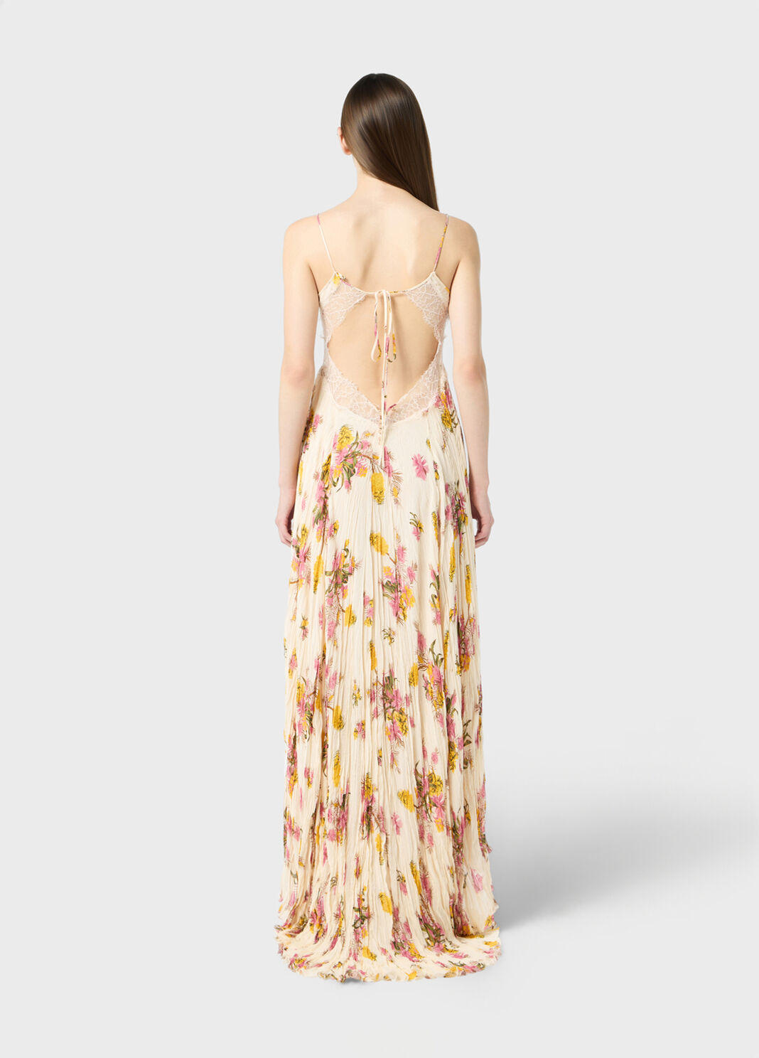 Long pleated georgette dress with print and lace  Blumarine - large image number 1