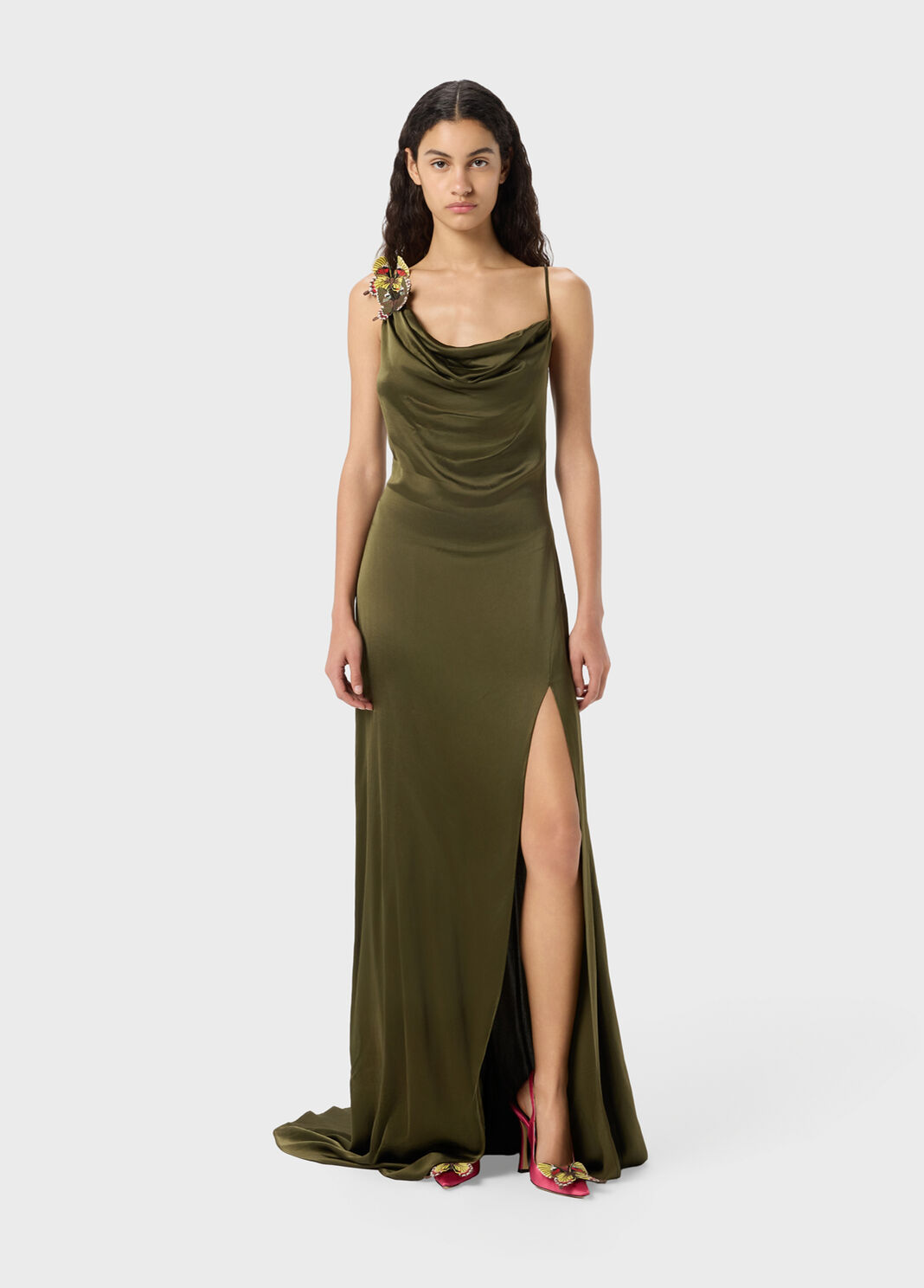 Robe longue en satin avec papillon et fente  Blumarine - large image number 3