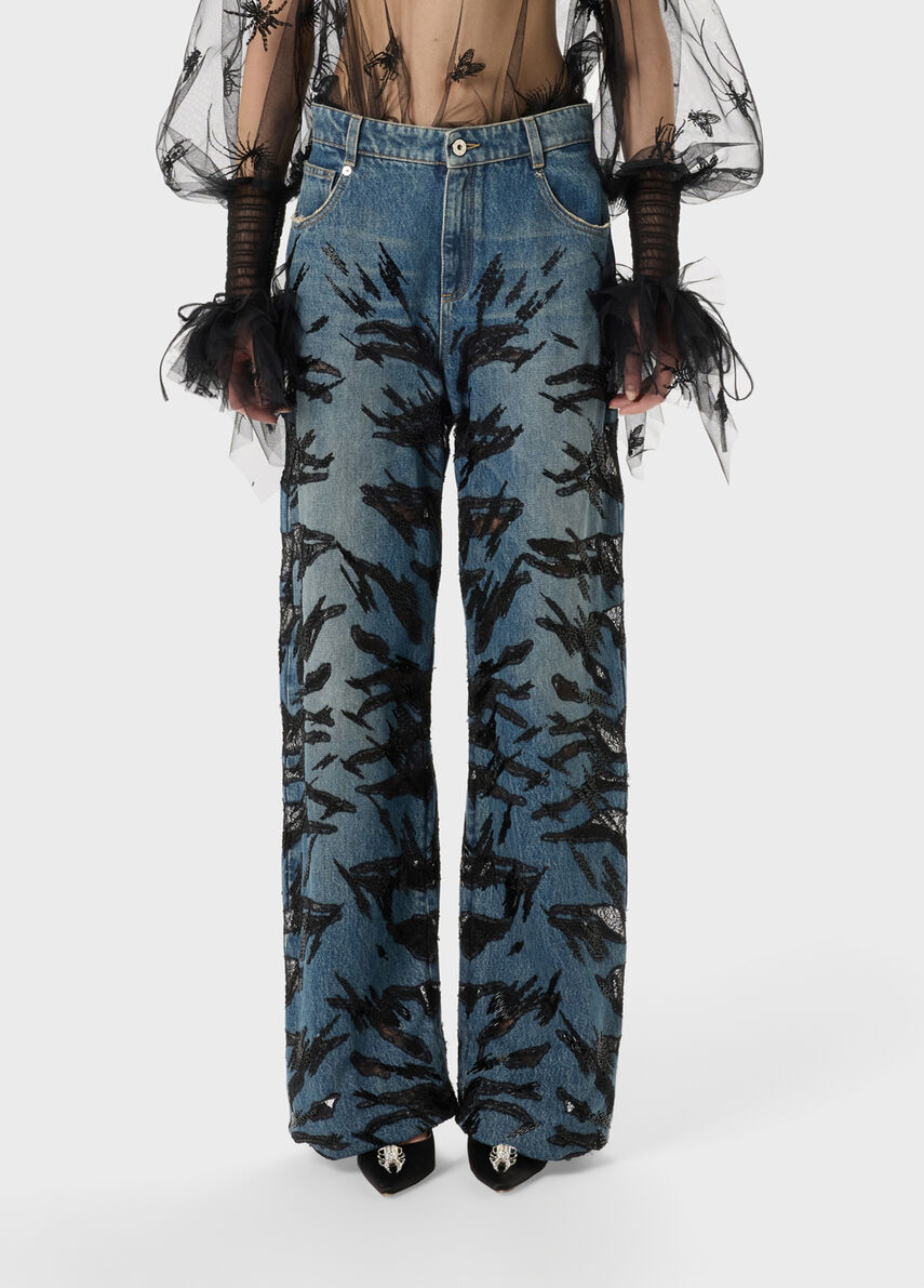 Wide leg jeans with embroidery - Blumarine