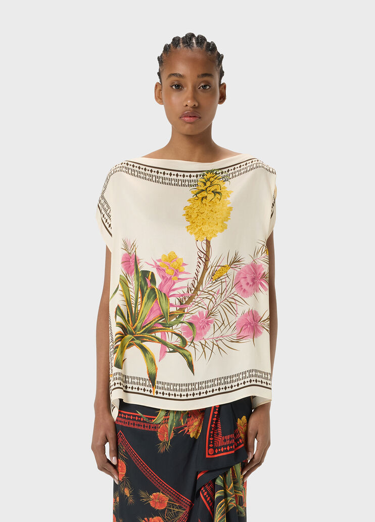 Top asym&eacute;trique en twill de viscose &agrave; imprim&eacute;  Blumarine - medium