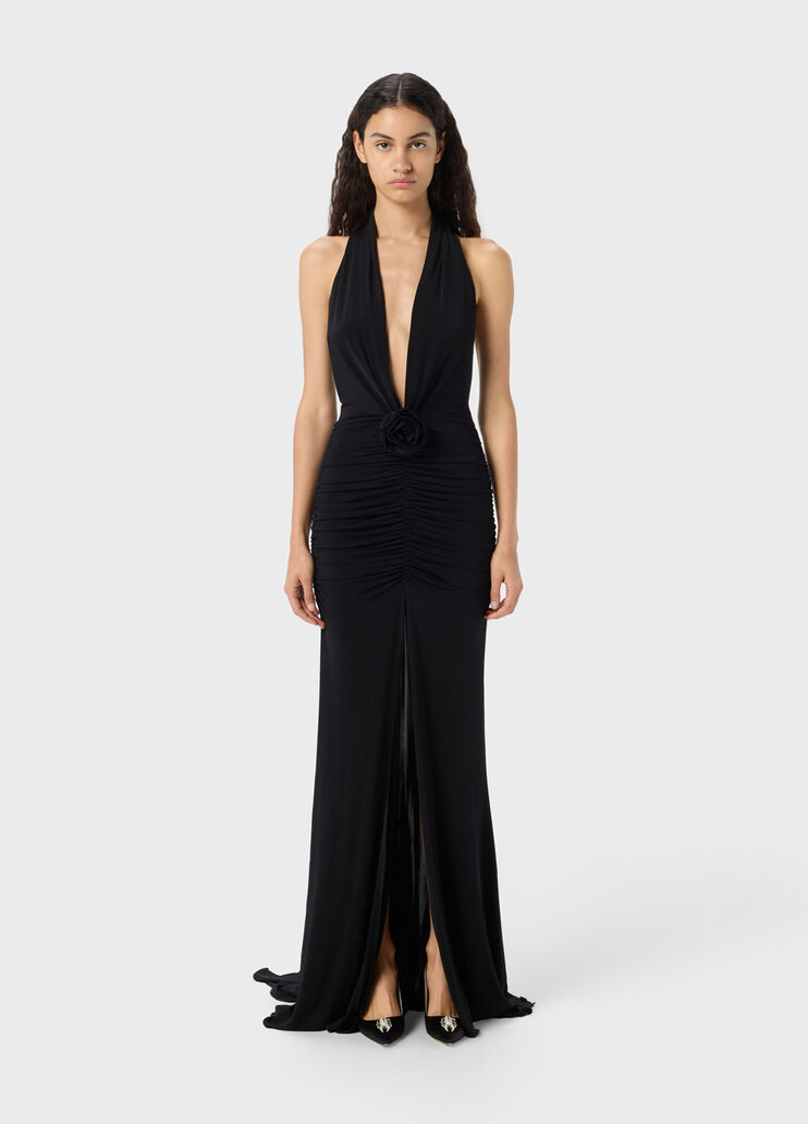 Long shiny jersey dress with rose  Blumarine - medium