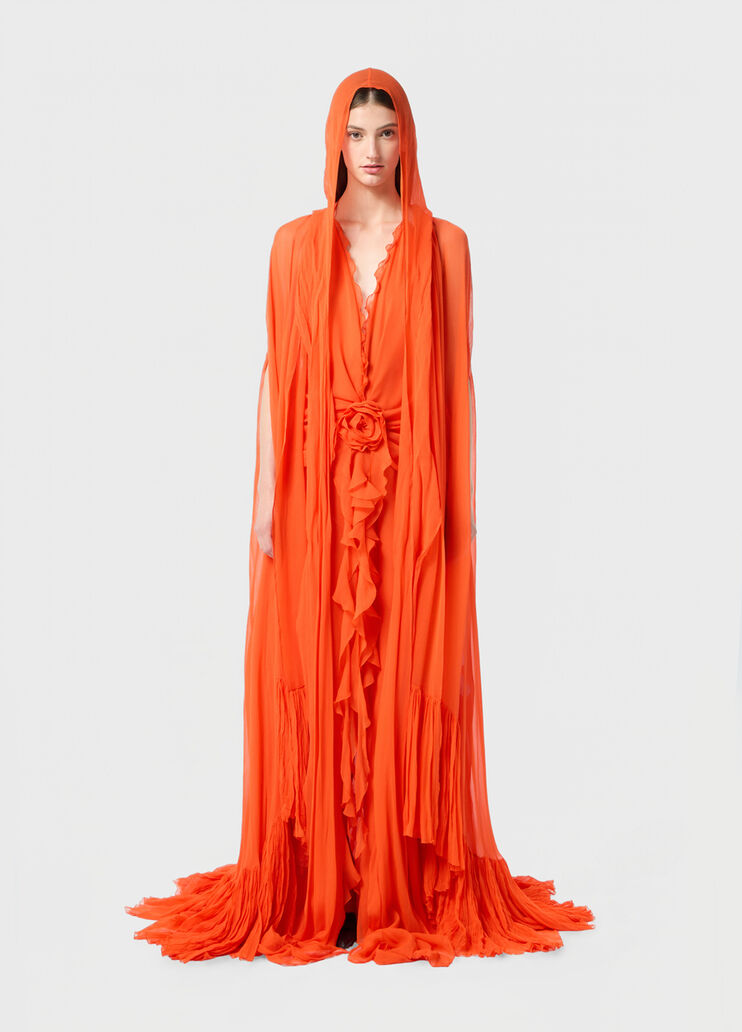 Long viscose georgette dress with rose and ruffles  Blumarine - large image number 3