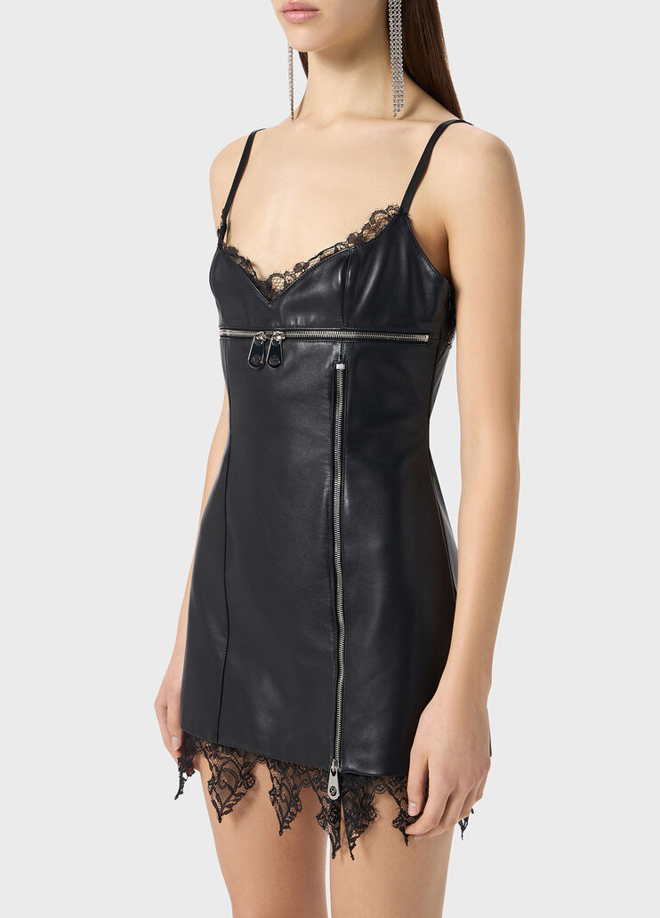 Plongé leather dress with zipper and lace  Blumarine - large image number 2