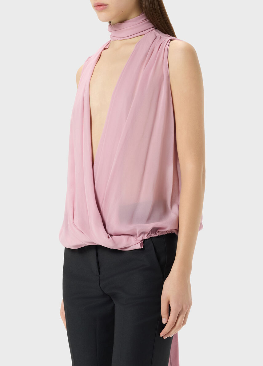 Georgette wrap top with pussy-bow - Blumarine
